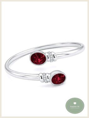 14K White Gold Plated Birthstone Cuff Bangle Bracelet
